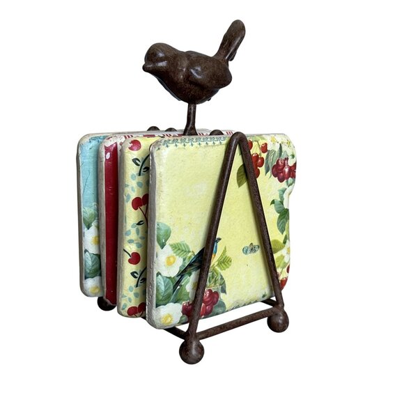 Terri Conrad Vintage Rock Art Set Rustic Metal Stand Butter Yellow Red Artsy - Picture 1 of 16